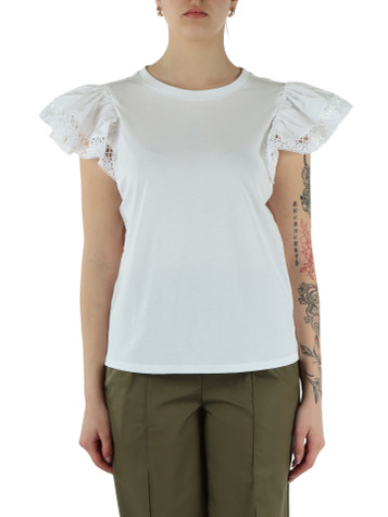 BIANCO | T-shirt regular fit in cotone con inserti in pizzo