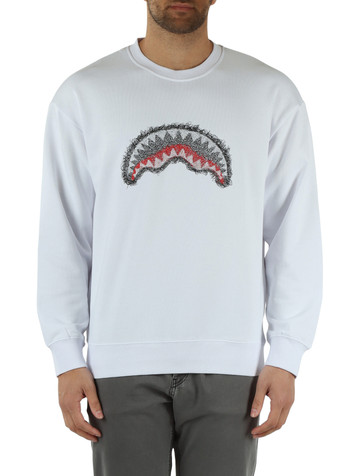 WEISS | Rundhals-Sweatshirt SCRIBBLE EMBROIDERY SHARK