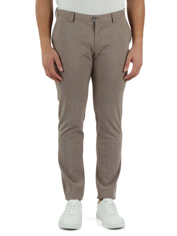 Greige | Gestreifte SASAL Slim Fit Hose aus Baumwollmischung