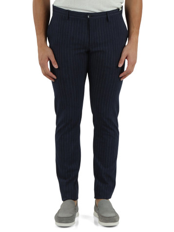 BLAU | Gestreifte SASAL Slim Fit Hose aus Baumwollmischung