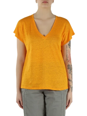 ARANCIONE CHIARO | T-shirt collo a V in lino ARENDAL