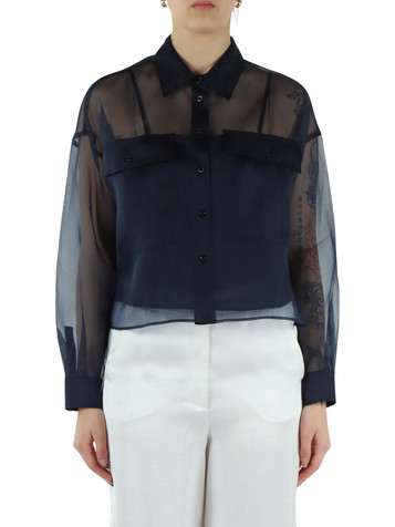 Dunkelblau | Cropped-Hemd aus Seidenorganza COLOMBA