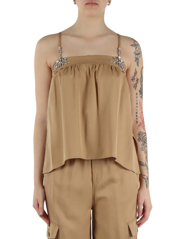 BEIGE | Lyocell-Top mit applizierten Steinen