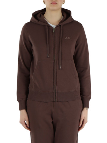 MARRONE | Felpa con zip e cappuccio in cotone garzato