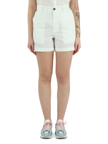 BIANCO | Shorts vita alta in cotone seersucker