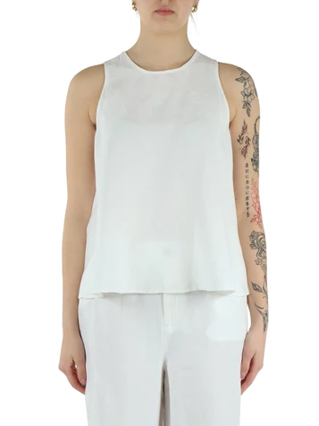 OFF WHITE | Top svasato in lino e viscosa con ricamo logo