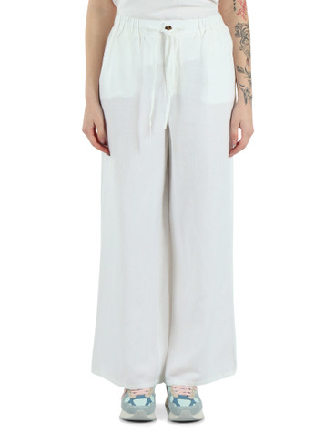 OFF WHITE | Pantalone con coulisse in lino e viscosa