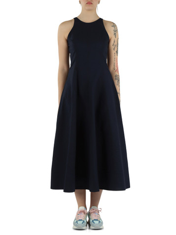 BLU SCURO | Abito midi in cotone seersucker