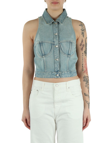 BLU CHIARO | Gilet in denim con placca logo