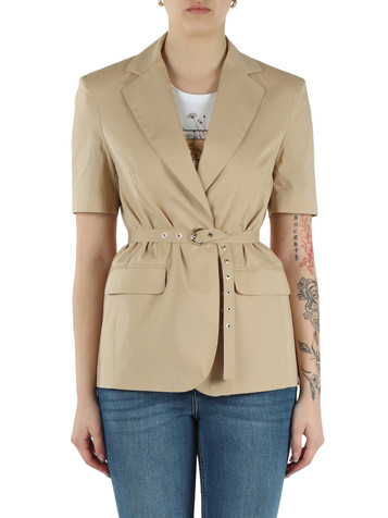 BEIGE | Giacca manica corte in misto cotone con cintura