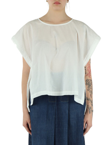BIANCO | Blusa in cotone con coulisse alle maniche