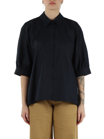 BLU SCURO | Camicia in cotone con apertura e fiocchetto posteriore