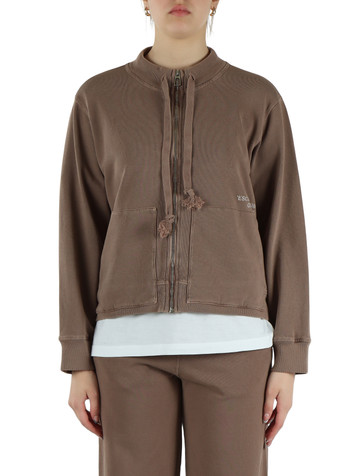 MARRONE CHIARO | Felpa in cotone garzato con zip e scritta logo