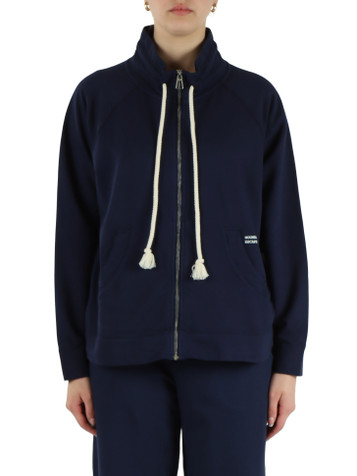 BLU SCURO | Felpa in cotone garzato collo alto con zip