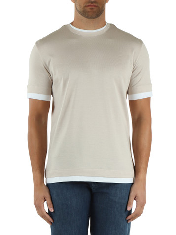 BEIGE | T-shirt in cotone Giza con inserti a contrasto