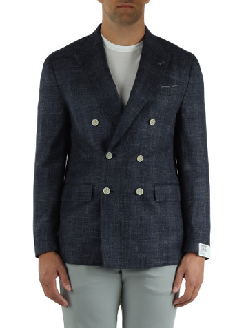 BLU | Giacca doppiopetto cucita a mano in cashmere, seta e lino