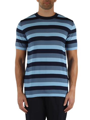 AZZURRO | Maglia manica corta a righe in misto viscosa