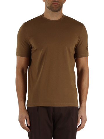 MARRONE CHIARO | T-shirt in cotone stretch con patch logo