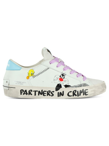 BIANCO | LOONEY TUNES X CRIME LONDON: Sneakers in pelle DISTRESSED