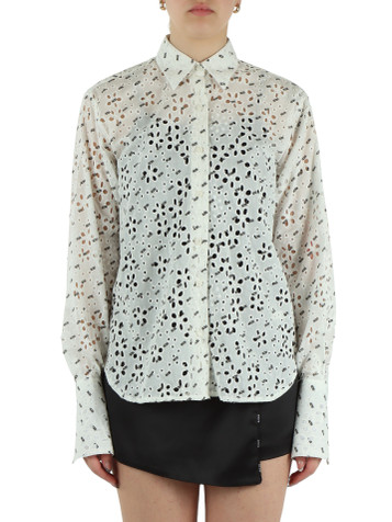 BIANCO | Camicia in cotone ricamo Sangallo con stampa logo all over
