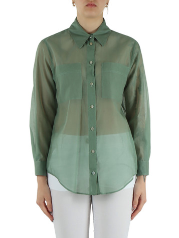 VERDE | MONOCHROME: Camicia in mussola di cotone e seta CENNARE1
