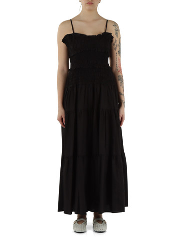 SCHWARZ | Stufenkleid aus Baumwolle mit Smok-Oberteil