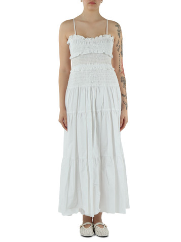 WEISS | Stufenkleid aus Baumwolle mit Smok-Oberteil