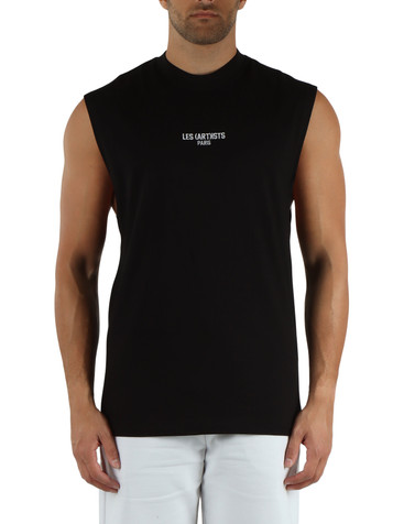 NERO | T-shirt smanicata in cotone con ricamo logo