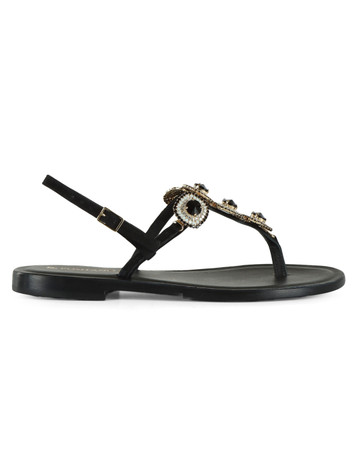 NERO | Sandali infradito in suede 3019 con pietre applicate