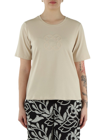 BEIGE | T-shirt in cotone stretch con logo a rilievo