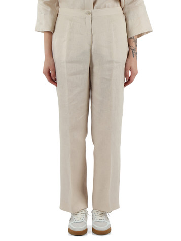 BEIGE | Pantaloni taglio dritto in lino
