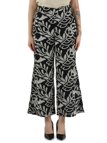 NERO | Pantalone gamba larga ricamato in cotone