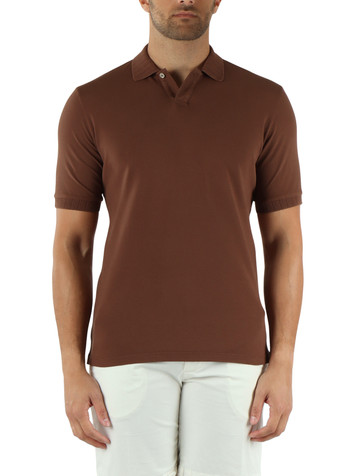 MARRONE | Polo in cotone piquet stretch