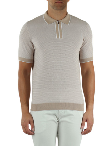 BEIGE | Polo con zip traforata in maglina di cotone