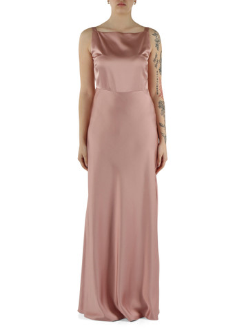 ROSA | Abito lungo in satin di viscosa con catena decorativa