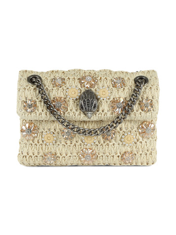 BEIGE | Borsa a tracolla con strass RAFFIA MINI KENSINGTON