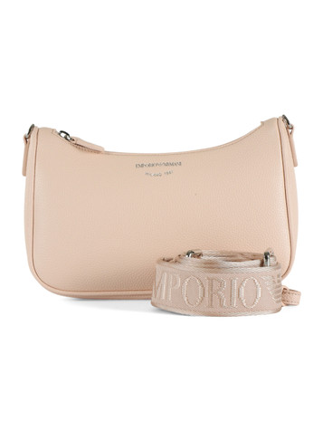 ROSA CHIARO | Mini borsa a tracolla effetto martellato con logo impresso