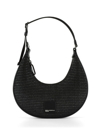 NERO | Borsa mezza luna effetto rafia con patch logo