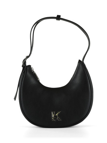 NERO | Borsa mezza luna con placca logo frontale
