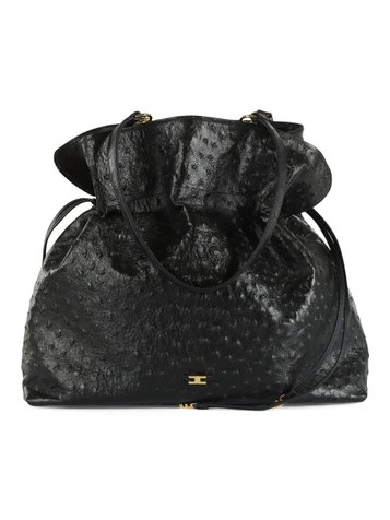 NERO | Borsa tote in pelle con stampa struzzo