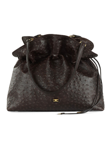 MARRONE | Borsa tote in pelle con stampa struzzo