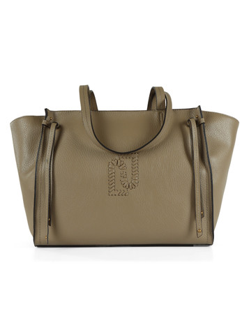 KAKI | Borsa Tote Large effetto martellato con ricamo logo