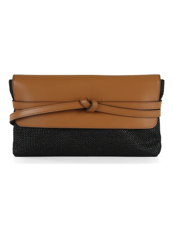 NERO | Pochette in paglia e pelle BELTY