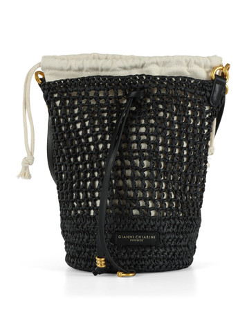 NERO | Borsa a secchiello NEFELI in paglia crochet