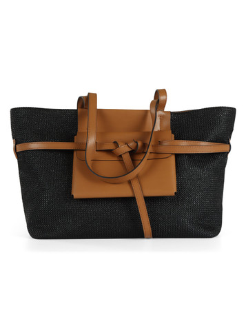 NERO | Borsa shopping in paglia e pelle BELTY
