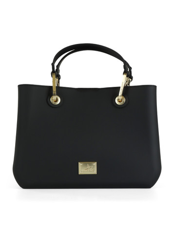 NERO | Borsa a mano FLAT KIRA con placca logo