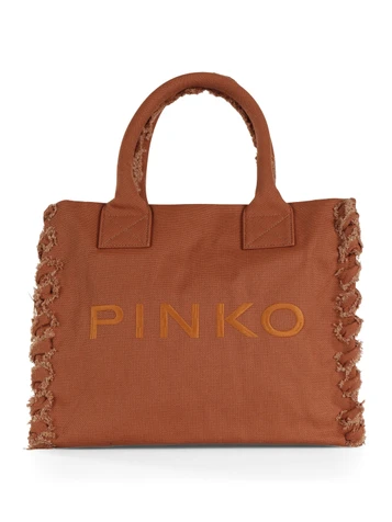MARRONE CHIARO | Borsa BEACH SHOPPER in canvas con ricamo logo