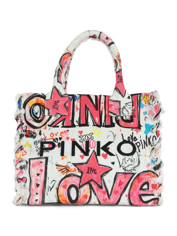 BIANCO | Borsa stampata BEACH SHOPPER in canvas
