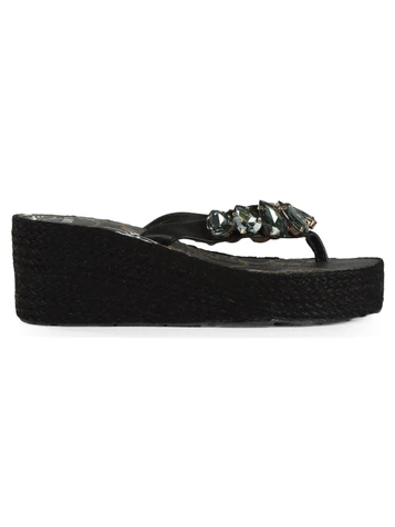 NERO | Sandali infradito con zeppa e pietre decorative