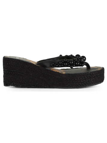NERO | Sandali infradito con zeppa e perle decorative